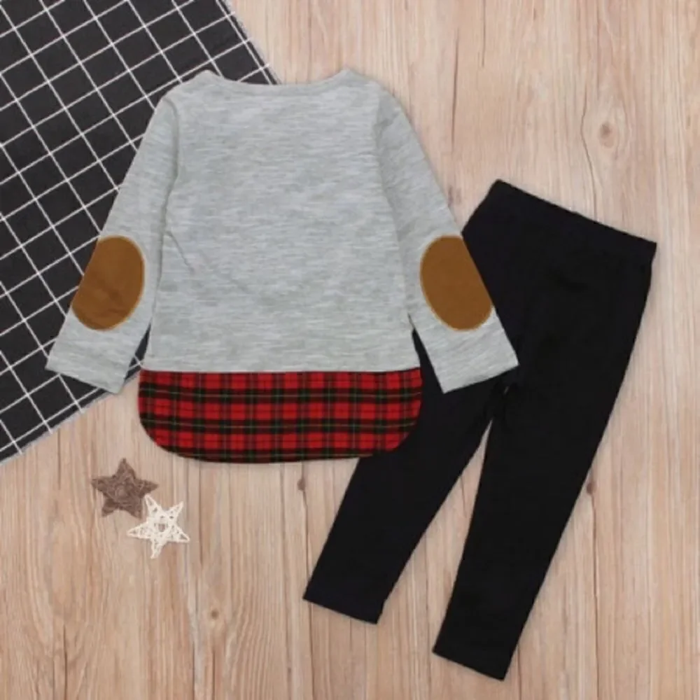 2pc. Plaid Rhinestone Deer Set- 2T